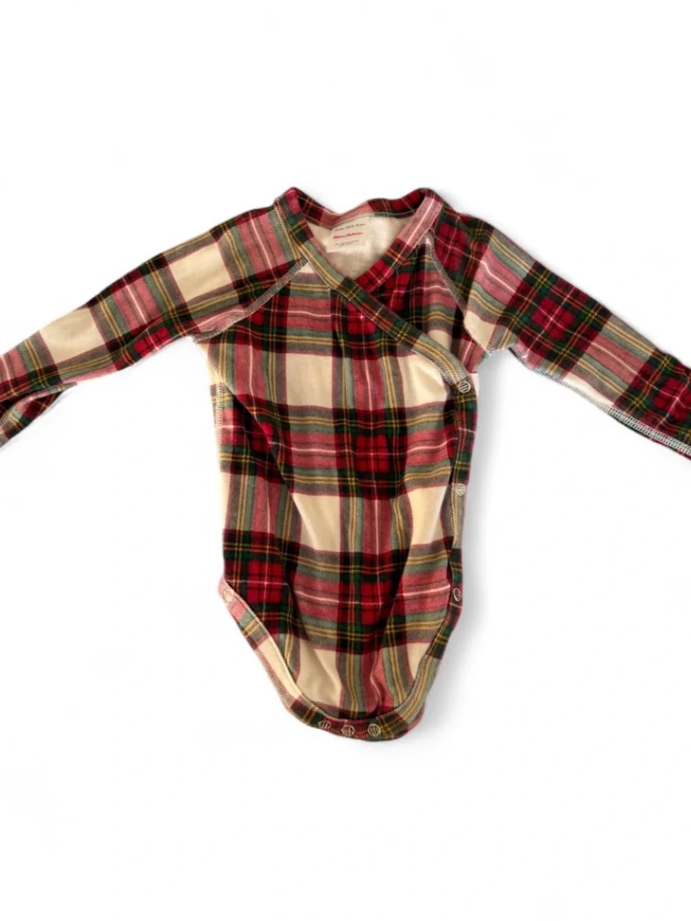 Hanna Andersson 100% Organic Cotton KimonWrap Snap Bodysuit 12-18M Holiday Plaid